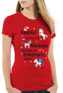 style3 Realität ist was für Menschen die Angst vor Einhörnern haben Damen T-Shirt Unicorn Einhorn, Farbe:Rot, Größe:M