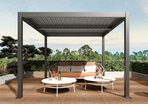 Pergola HWC-L46, Gartenpavillon Lamellen-Pavillon, 11cm-Aluminium-Gestell, Regenrinne sturmfest, 3x4m anthrazit Pergola HWC-L46, Gartenpavillon Lamellen-Pavillon, 11cm-Aluminium-Gestell, Regenrinne sturmfest, 3x4m anthrazit