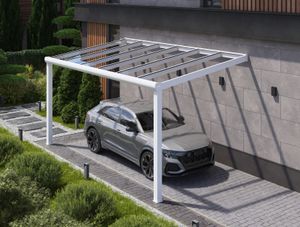 Durchdacht Carport aus Aluminium Weiß 400x400 Klarglasdach ohne Beleuchtung