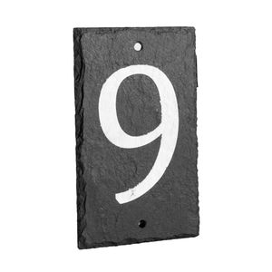 Hausnummernschild mit Befestigungen & Schutzkappen - Schiefer - Nummer 9