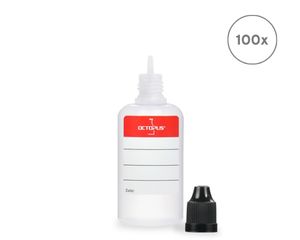 100 x 30 ml Liquidflaschen mit Trichter + Etiketten: für E-Liquids, E-Zigaretten, Plastikflaschen aus PE LDPE, Dosierflaschen, Tropfflaschen bzw. Quetschflaschen + schwarze Deckel mit Kindersicherung