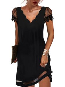 Damen Mini Kleider Sommer Kurzkleider einfache A-Linie-Sonnenbringer,Farbe:Schwarz,Größe:Xl