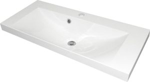 FACKELMANN Gussmarmorbecken MALUA / Waschtisch aus Gussmarmor / Maße (B x H x T): ca. 80 x 14 x 35 cm / hochwertiges Waschbecken fürs Badezimmer und WC / Farbe: Weiß / Breite: 80 cm