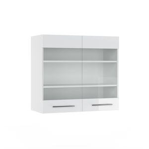 Livinity® Küchenschrank Glas Fame-Line, 80 cm, Weiß Hochglanz/Weiß