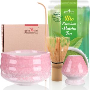 Matcha Teezeremonie Set "Sakura" mit Teeschale, Besenhalter und 30g Premium Matcha