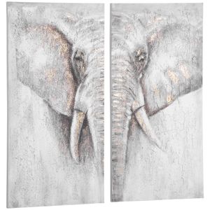 HOMCOM Wandbilder Gemälde 2er-Set Wanddekoration Canvas Wand Art 'Elefant' Familienzimmer Wohnzimmer-Kunst Segeltuch Kiefernholz 120 x 60 x 2,8 cm