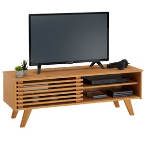TV Lowboard SEAN, schöner Fernsehtisch mit 2 Fächer, praktisches TV Möbel mit Schiebetür, reizendes Sideboard aus massiver Kiefer gebeizt