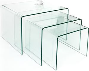 Design 3er Set Glas Couchtisch FANTOME 60cm Beistelltische transparent Glastisch Sofatisch Wohnzimmertisch