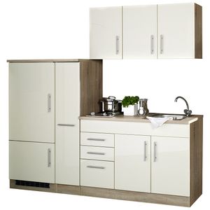 Single-Küche 210 TERAMO-03 Hochglanz Creme Breite 210 cm inkl. Kühlschrank B x H x T ca. 210 x 200 x 60cm