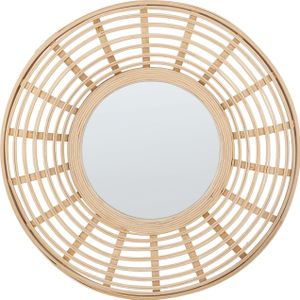 BELIANI Okrągłe lustro wiszące ścienne jasna bambusowa rama 60 cm styl naturalny salon przedpokój