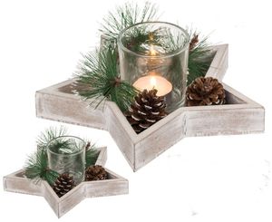 Stern Holztablett mit 1 Teelichthalter, Teelicht Deko für Advent und Weihnachten
