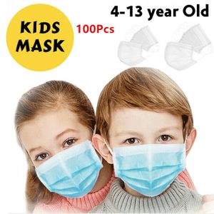 100 Stück Einwegmasken Kinder Gesichtsmaske Weiß& Blau Einweg-3-lagige Mundmaske für Jungen /Mädchen