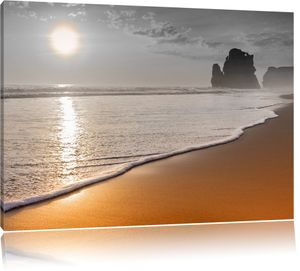 Sonnenuntergang Ozean B&W Detail, Format: 120x80 auf Leinwand, XXL riesige Bilder fertig gerahmt mit Keilrahmen, Kunstdruck auf Wandbild mit Rahmen, er als Gemälde oder Ölbild, kein Poster oder Plakat