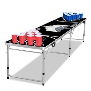 UISEBRT Beer Pong Tisch Set Klappbarer  inkl.100 Becher (50 Rot & 50 Blau) 5 Bälle Höhenverstellbar  für Partyspiele Trinkspiele