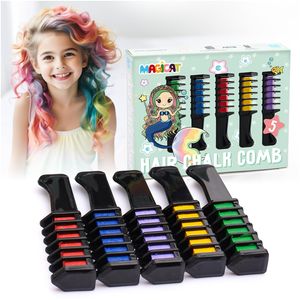 Magicat Haarkreide Set - 5 Haarfarben für Kinder Geschenke I Mädchen Geburtstag, Weihnachten, Halloween oder Mitgebsel, Mitbringsel I  Haarkreide Kamm