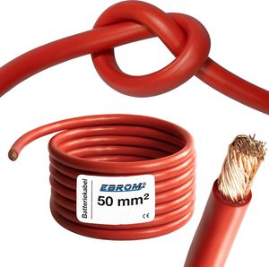 EBROM Batteriekabel hochflexibel Hi-Flex (Hi Flex) 50mm2 Kabel – Meterware ROT - sehr biegsam – Mantel aus PVC (70 ± 5 Shore) – 99,9 % OFC Kupfer 50 mm² - als Starterkabel, Ladekabel oder ähnliches