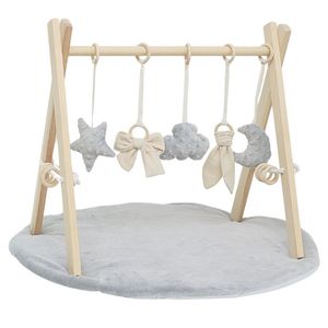 Grau Hölzerne Spiel Turnhalle Mit Weichem Schaumstoff Spielmatte Für Kleinkinder Mit Hängenden handgemachte sensorische Spielzeuge Montessori Grau Hölzerne Spiel Turnhalle Mit Weichem Schaumstoff Spielmatte Für Kleinkinder Mit Hängenden handgemachte sensorische Spielzeuge Montessori
