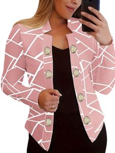Damen Blazer Plaid Einreihige Jacke Regular Fit Büro Knöpfen Mantel Langarmshirt Rosa bedruckte Schnalle,Größe 4XL