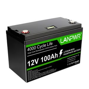 Lítiová batéria LANPWR 12 V 100 Ah LiFePO4, núdzové napájanie, energia 1280 Wh, viac ako 4000 hlbokých cyklov, integrovaná 100 A BMS, nízka hmotnosť 24,25 lb