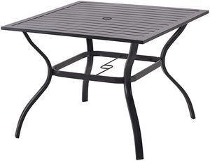PHIVILLA 94×94cm Gartentisch aus Stahl mit Sonnenschirmloch, Farbe: Schwarz