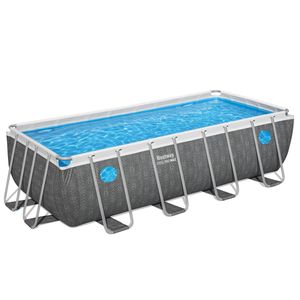 Bestway® Steel Pro MAX™ Splashview™ Frame Pool Komplett-Set mit Filterpumpe  488 x 244 x 122 cm, Rattan-Optik (Schiefergrau), eckig