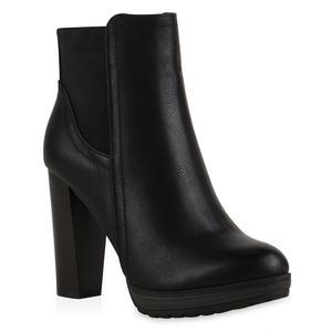 Mytrendshoe Damen Ankle Boots Plateau Stiefeletten Zipper 78971, Farbe: Schwarz, Größe: 39