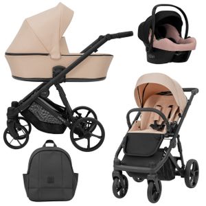 Kinderwagen ARIZO Sportwagen Babywagen Babyschale Komplettset Kinder Wagen Autositz Set 3 in 1 (Pink, Rahmenfarbe: Schwarz)