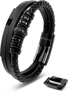SERASAR | Armband Herren aus Leder [Shine] mit Geschenkschachtel und Edelstahl Verschluss | Farbe: Schwarz | Länge: 17cm