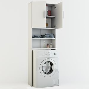 VICCO Waschmaschinenschrank Weiß 190 x 64 cm - Badregal Hochschrank Waschmaschine Bad Schrank Badezimmerschrank Überbau