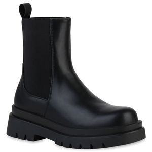VAN HILL Damen Plateau Boots Stiefeletten Stiefel Profil-Sohle Schuhe 837887, Farbe: Schwarz, Größe: 39