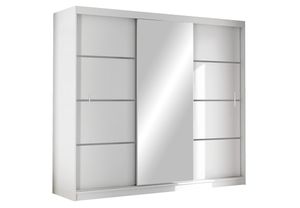 Kleiderschrank VISTA 250  Schrank mit Spiegel Schwebetürenschrank (WEISS)