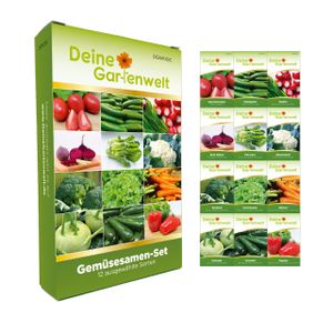Gemüsesamen Set - 12 Sorten Samen - Saatgut Sortiment - Anzuchtset für Gemüsepflanzen - Geschenkset - Tomaten, Gurken, Radieschen, Zucchini, Paprika und mehr