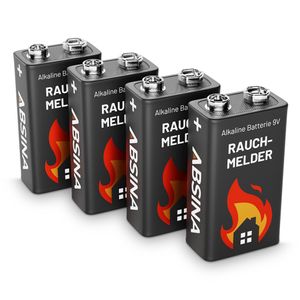 ABSINA 4x Rauchmelder Batterie 9V Block - Alkaline Batterien auslaufsicher für Feuermelder, Bewegungsmelder & Kohlenmonoxid
