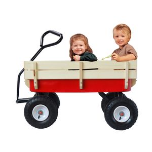 Strapazierfähig Groß Outdoor Wagon All Terrain Pulling mit Holzgeländer Luftreifen Kinder Kid Garden,Rot+Weiß