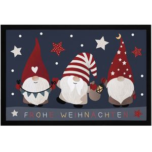 Fußmatte Frohe Weihnachten Wichtel Sterne Wintermotiv Gnomes Zwerge rutschfest & waschbar Moonworks® schwarz 60x40cm