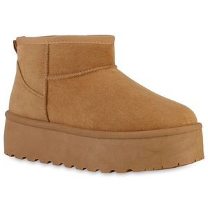 VAN HILL Damen Warm Gefütterte Plateau Boots Profil-Sohle Plateau-Schuhe 840596, Farbe: Hellbraun, Größe: 39