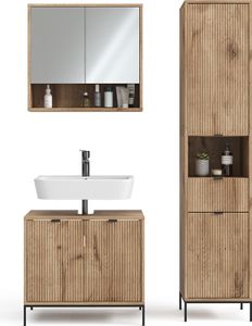 Vicco Badmöbel Set Eliza, 3 Teile, mit Hochschrank, Viking Oak