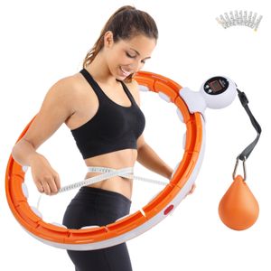 Orangefarbener Smart-Hula-Hoop-Reifen für Erwachsene mit Gewichtsball, Hula-Hoop-Reifen mit 16 verstellbaren Gliedern zum Abnehmen, Fitness und Gewichtsverlust, mit Maßband