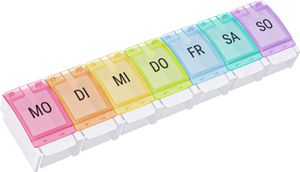 WELLGRO Tablettenbox für 7 Tage - Pillendose - 1 Fach pro Tag - Klappdeckel mit Druckverschluss - Material BPA-freier Kunststoff (PP) - Farbe wählbar