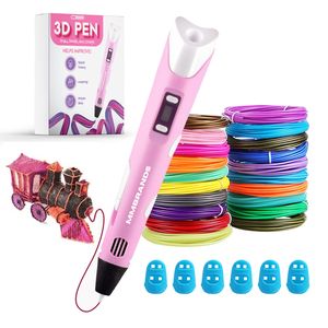 MM Brands 3D Stift Kinder 10 Farben mit Extra langes Ladekabel für ABS & PLA Filament, Rosa