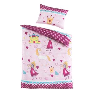 Optidream Microfaser Baby Bettwäsche 100 x 135 cm Bettbezug  Kopfkissenbezug 40 x 60 cm Einhorn Prinzessin Pink