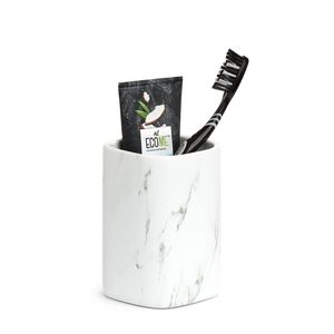 Zeller Zahnputzbecher "Marmor", Keramik, weiß, 320 ml, 7,5 x 7,5 x 10,9 cm
