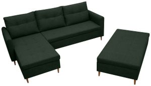 Ecksofa Wohnzimmer - Wohnlandschaft - L-Form Couch mit Schlaffunktion - Bettsofa - Wohnzimmer L Couch - Polstersofa mit Hocker - AREO - Dunkelgrün