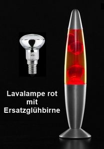 GKA Lavalampe rot mit Ersatzglühbirne Lava Lampe Magmaleuchte Tischlampe Leuchte Tischleuchte Glühbirne Ersatz