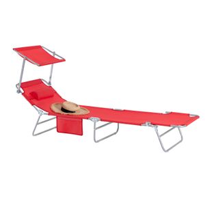 SoBuy OGS48-R Sonnenliege Gartenliege mit Seitentasche Relaxstuhl Liegestuhl klappbar Rot bis 150 kg belastbar