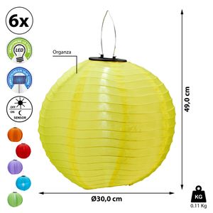 6er Set LED-Lampion, rund, ca. 30 cm ,verschiedene Farben
