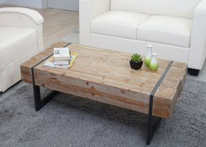 Konferenční stolek HWC-A15a, obývací stůl, jedlové dřevo rustikální masiv s certifikátem MVG 40x120x60cm  přírodní barva