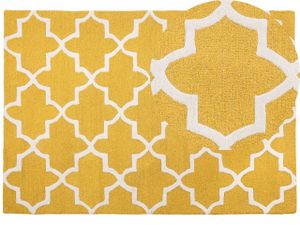 Teppich Gelb Wolle 140 x 200 cm Kurzflor Florales Muster Handgetuftet Rechteckig