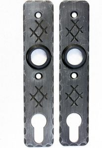 UHRIG 2x Kurzschild geschmiedet aus Stahl, antik schwarz- für PZ Profil-Zylinder an z.B.  Gartentür - 2er Set