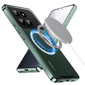 Metall Hülle für Xiaomi 14 mit eingebaut Magnetspule Matte Durchscheinend Handyhülle Kameraschutz Grün